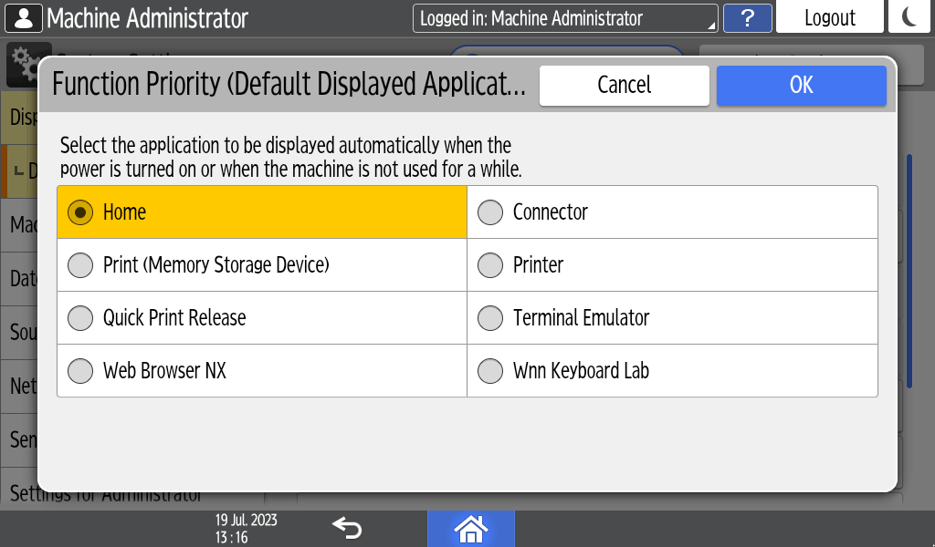 Operation panel screen illustration