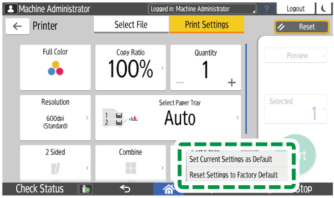 Operation panel screen illustration