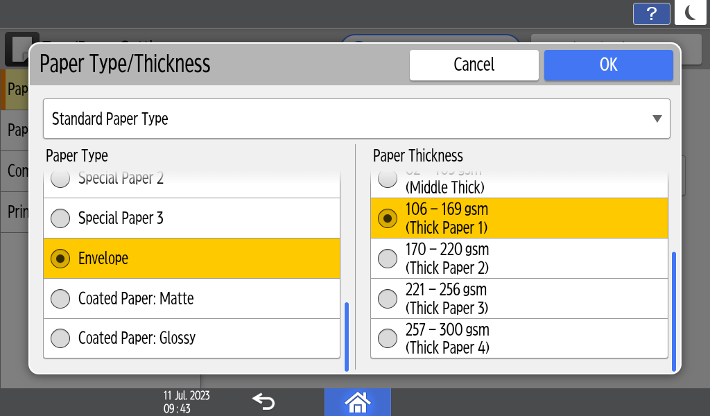 Operation panel screen illustration