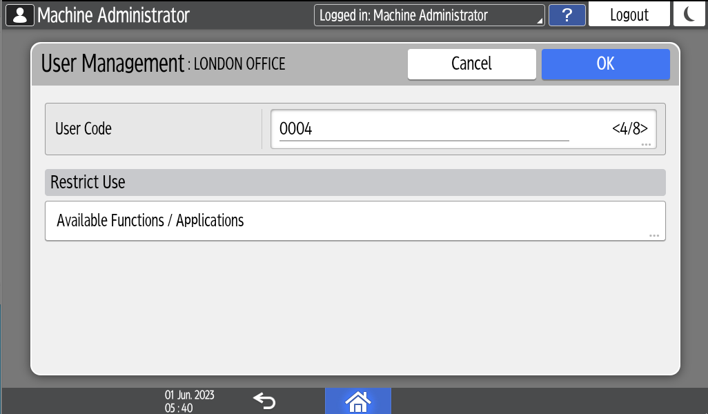 Operation panel screen illustration