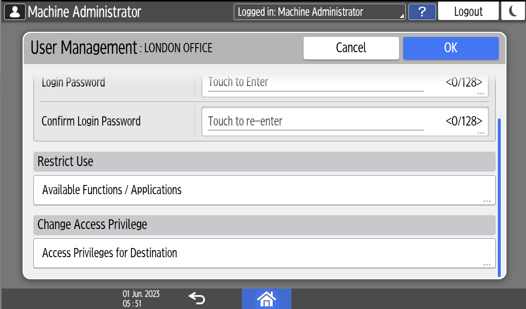 Operation panel screen illustration