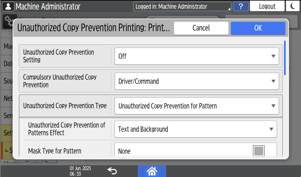 Operation panel screen illustration
