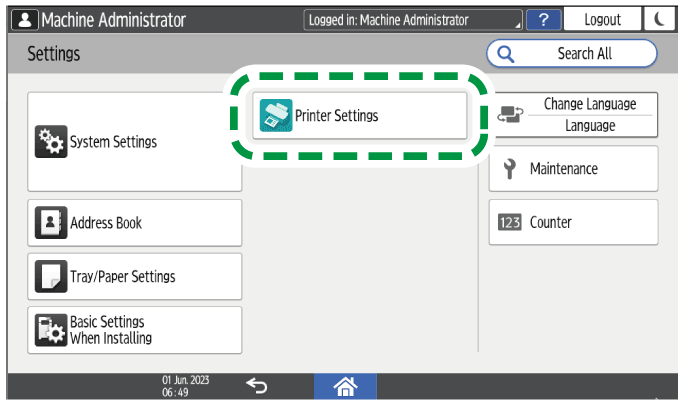 Operation panel screen illustration