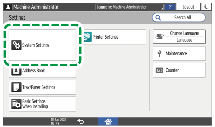 Operation panel screen illustration