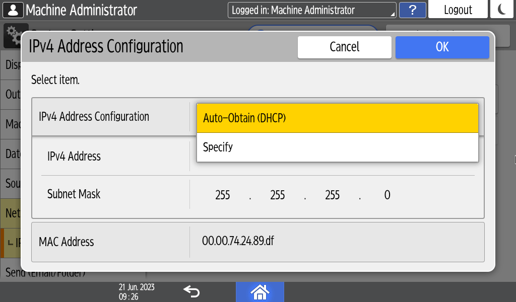 Operation panel screen illustration