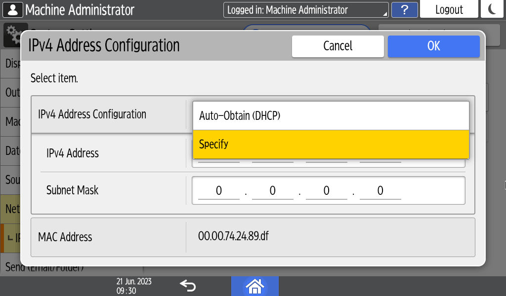 Operation panel screen illustration