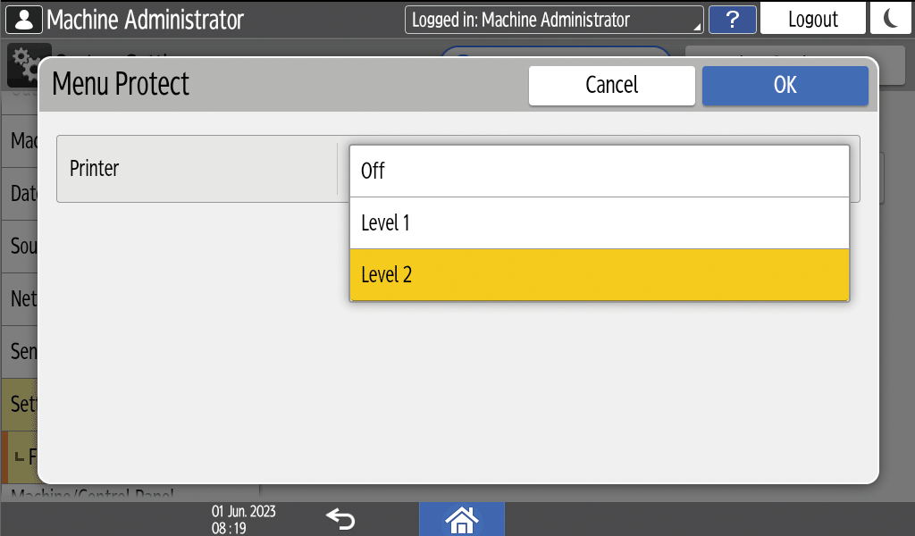 Operation panel screen illustration