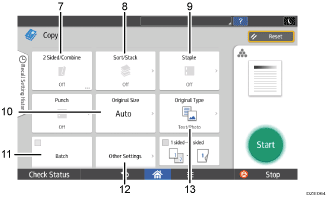 Operation panel screen illustration numbered callout illustration