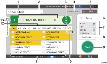 Operation panel screen illustration numbered callout illustration