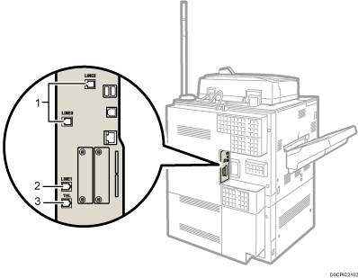 illustration of connecting the telephone line (numbered callout illustration)