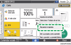 Ilustración de la pantalla del panel de mandos