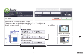 Ilustración con llamadas numeradas de la pantalla del panel de mandos