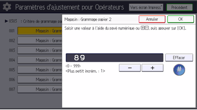 Illustration de l'écran du panneau de commande