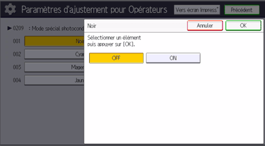 Illustration de l'écran du panneau de commande