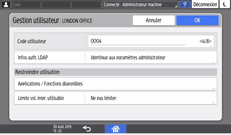 Illustration de l'écran du panneau de commande