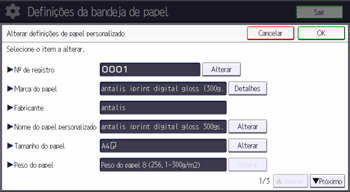 Ilustração da tela do painel de operação