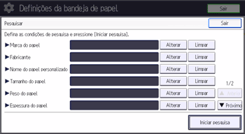 Ilustração da tela do painel de operação