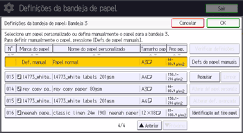 Ilustração da tela do painel de operação