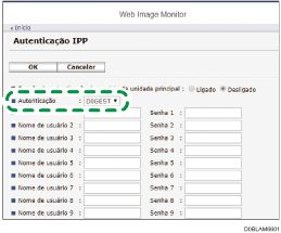 Ilustração da tela do painel de operação
