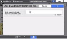 Ilustração da tela do painel de operação