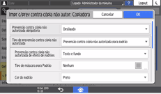 Ilustração da tela do painel de operação