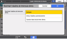 Ilustração da tela do painel de operação