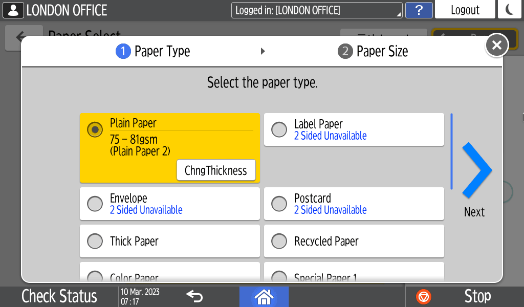 Operation panel screen illustration
