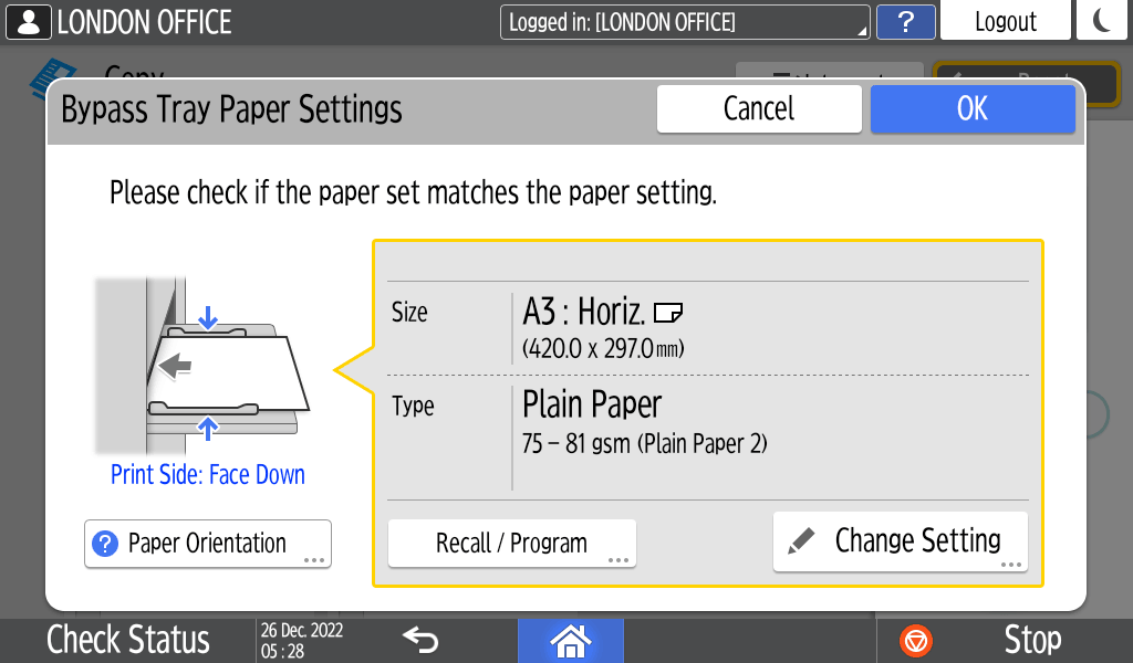 Operation panel screen illustration