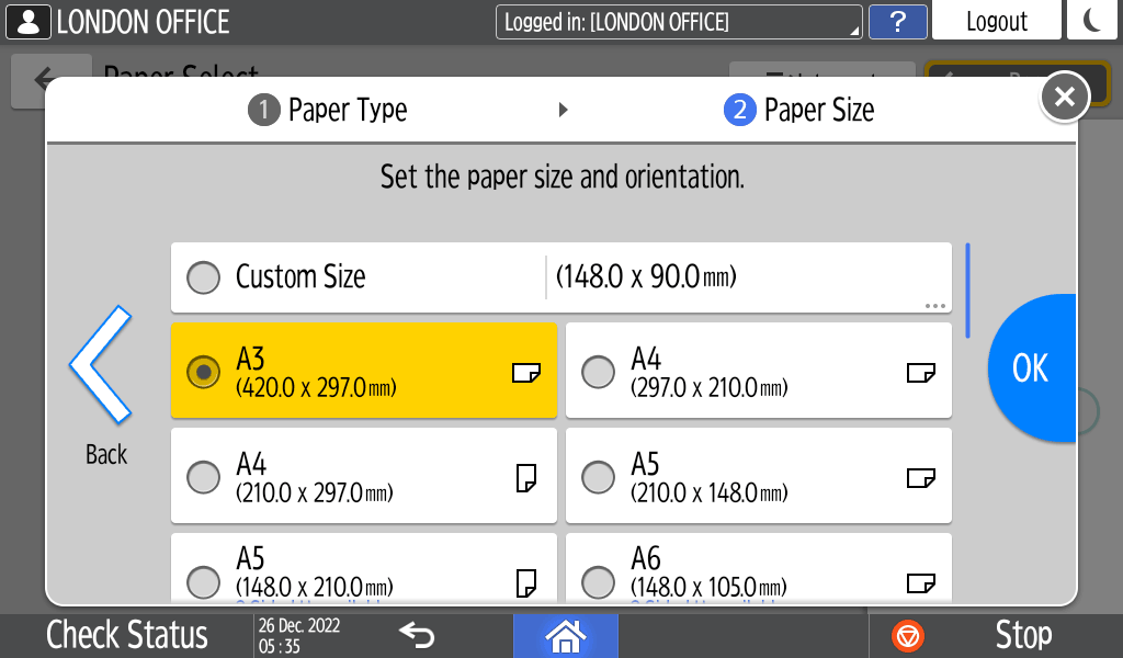 Operation panel screen illustration