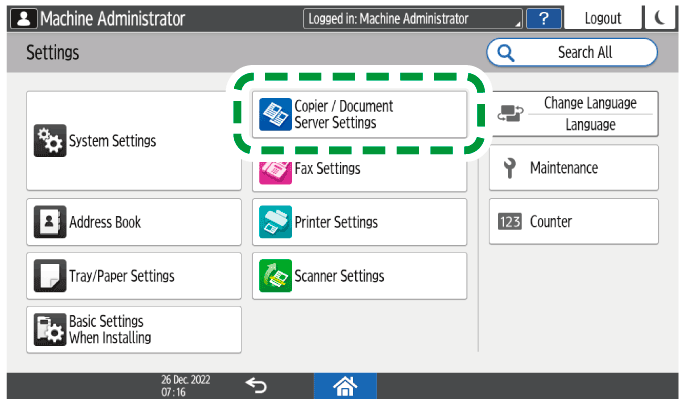 Operation panel screen illustration