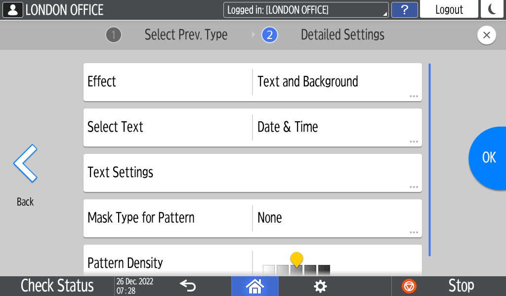 Operation panel screen illustration