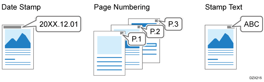 Illustration of stamping date, page number, and text