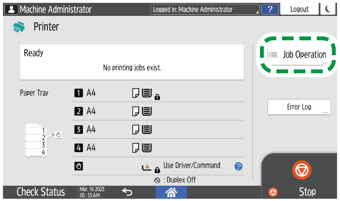 Operation panel screen illustration