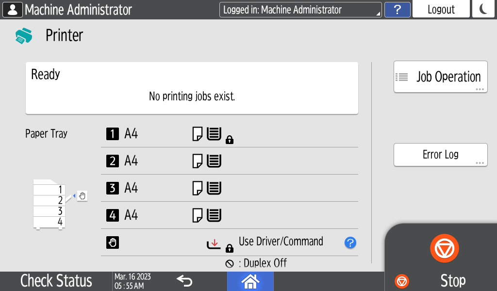 Operation panel screen illustration