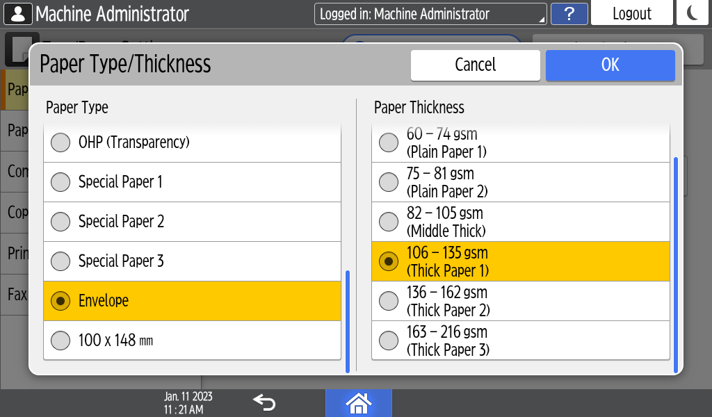 Operation panel screen illustration