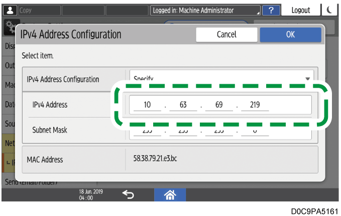 Operation panel screen illustration