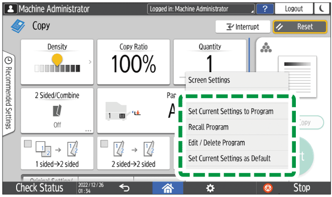 Operation panel screen illustration