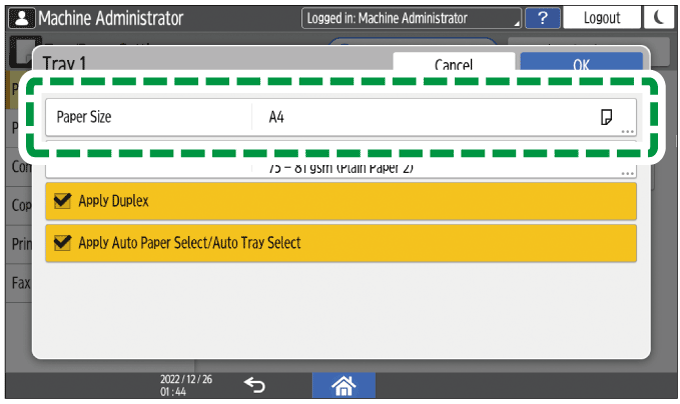Operation panel screen illustration