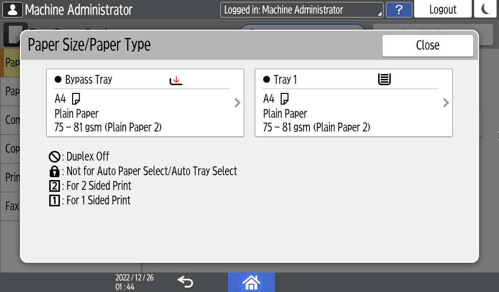 Operation panel screen illustration