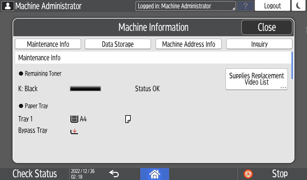 Operation panel screen illustration