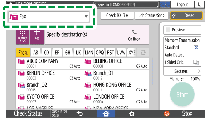 Operation panel screen illustration
