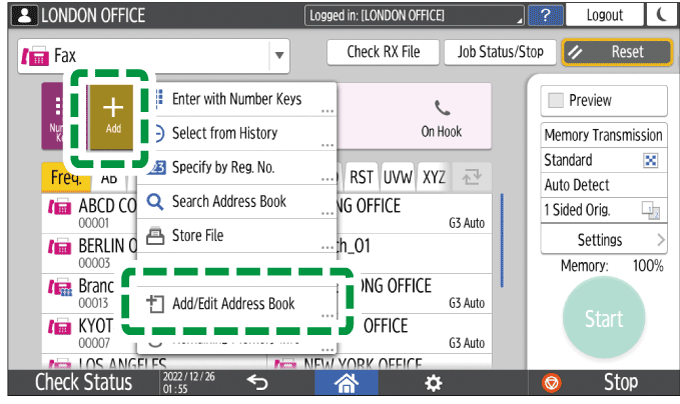 Operation panel screen illustration