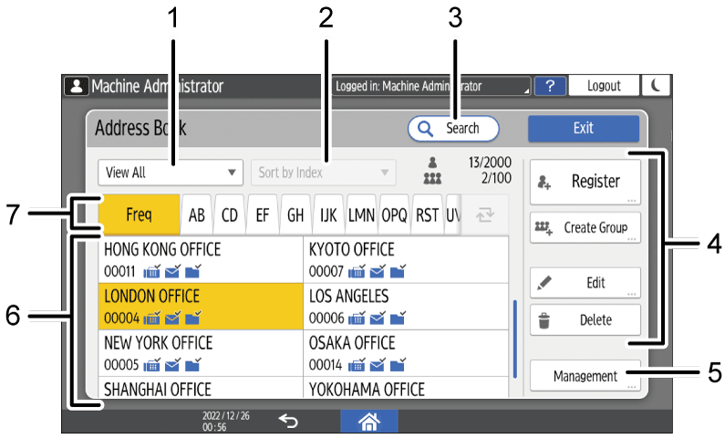 Operation panel screen illustration numbered callout illustration