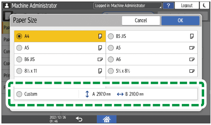Operation panel screen illustration