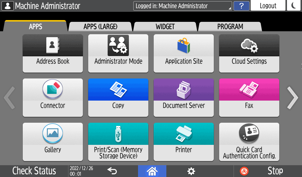 Operation panel screen illustration
