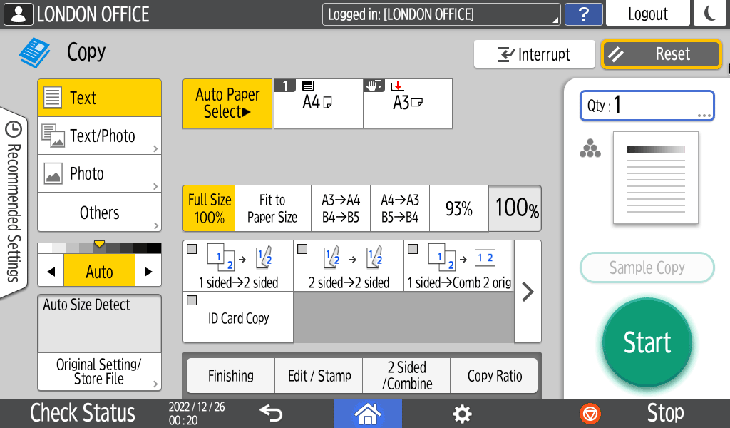 Operation panel screen illustration