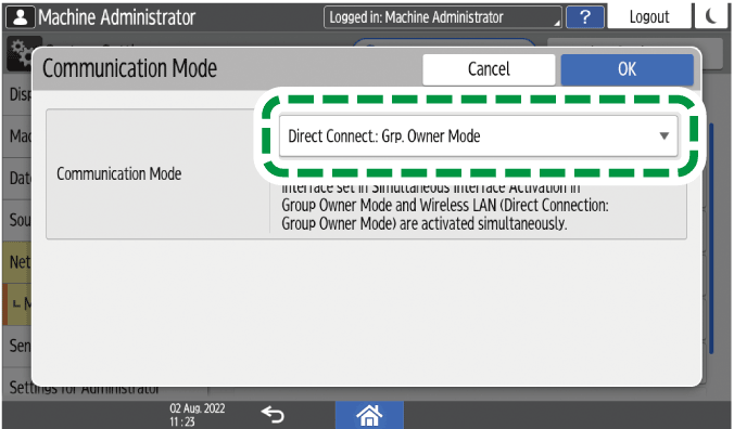 Operation panel screen illustration