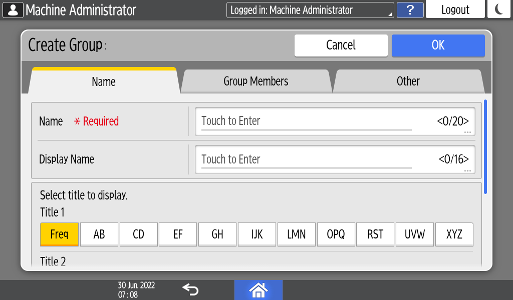 Operation panel screen illustration