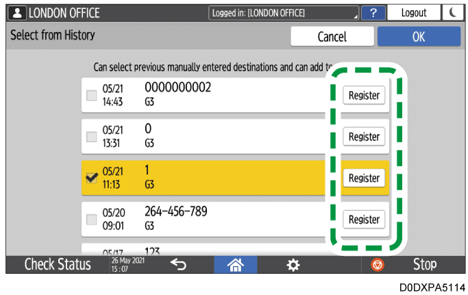 Operation panel screen illustration