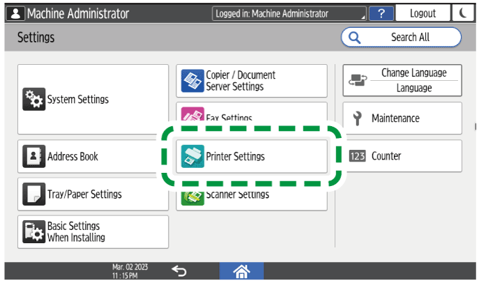 Operation panel screen illustration